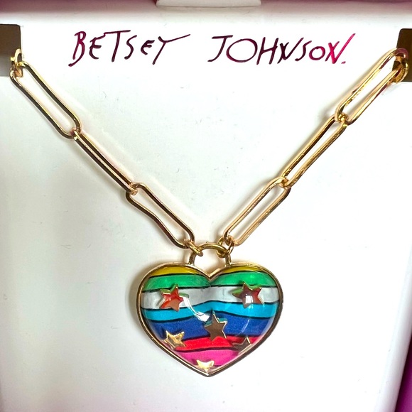 New Betsey Johnson ONE LOVE HEART PENDANT RAINBOW MULTI - Picture 4 of 5